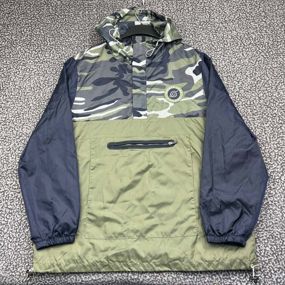 Naruto Shippuden Kakashi Windbreaker Jacket Men 2XL Green Camo Long Sleeve